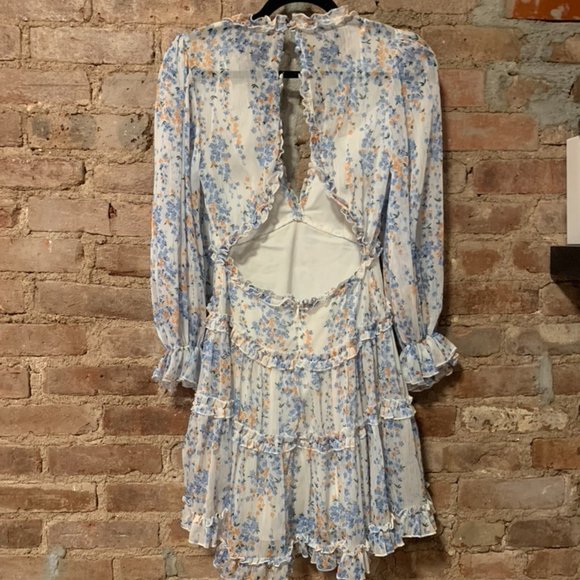 Selfie Leslie | Laney Cutout Back Ruffle Detail Floral Dress White - Picture 8 of 9